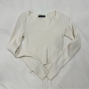 Brandy Melville white Ribbed V-Neck Top